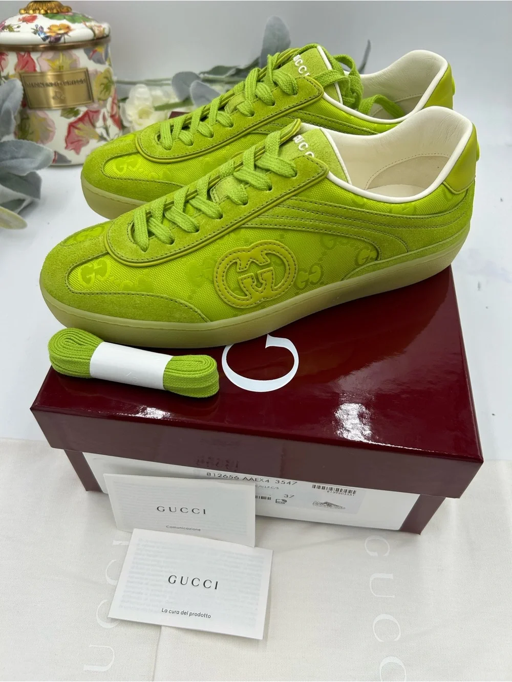 Women's Gucci G 75 suede GG monogram low top sneakers size 37 made in Italy